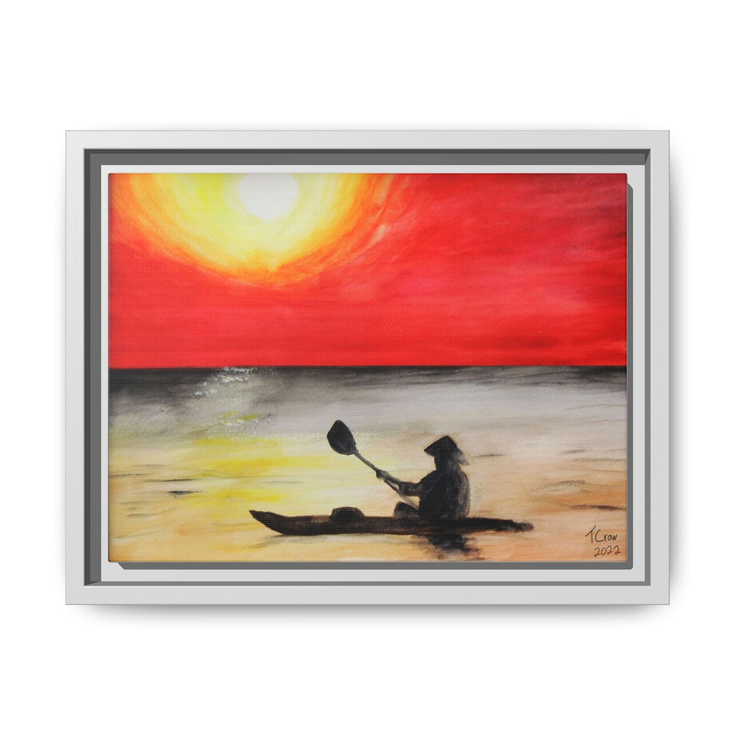 Sunset Kayaker Framed Canvas Art - Vibrant Wall Decor for Nature Lovers