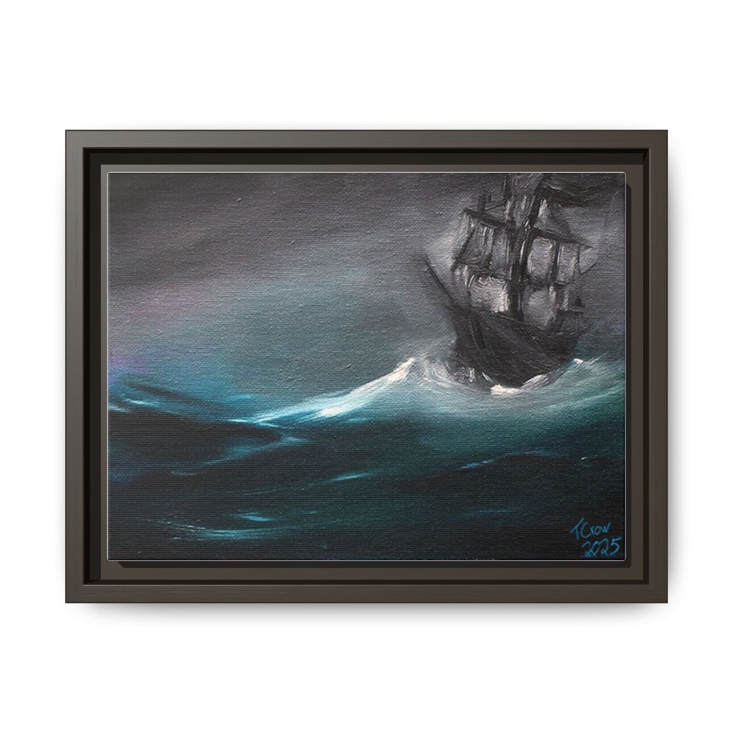 Framed Matte Canvas Art Print - Stormy Seas with Sailing Ship