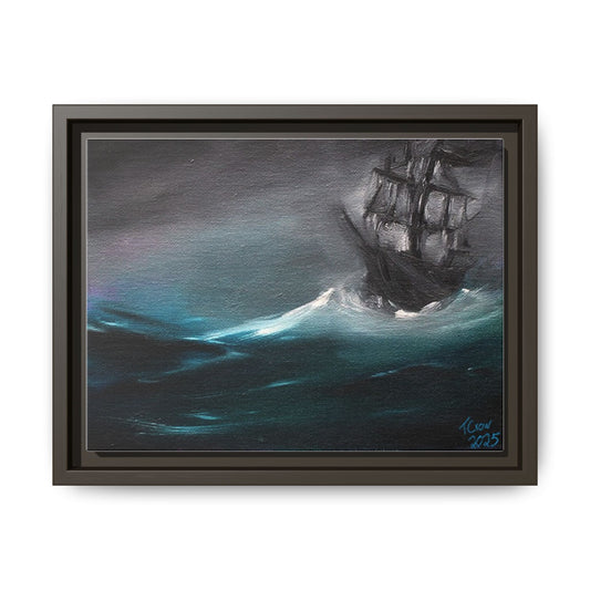Framed Matte Canvas Art Print - Stormy Seas with Sailing Ship