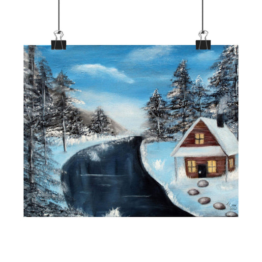 Cabin's Warm Glow - Matte Poster Print