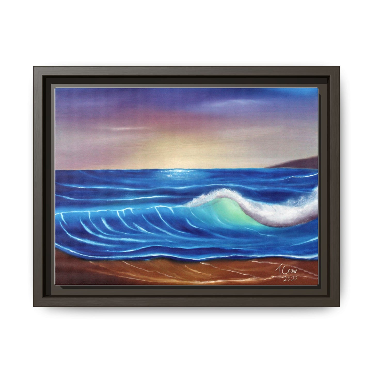 Ocean Sunset Framed Canvas Print | Serene Wave Art for Beach Lovers