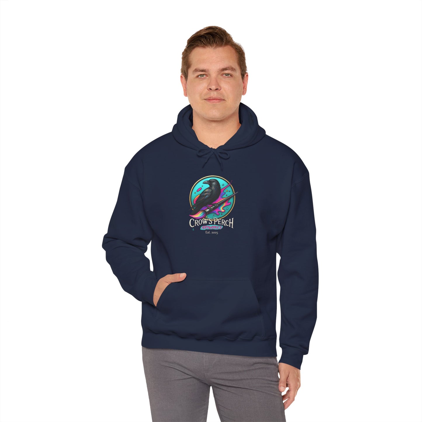 Crow's Perch Artworks Graphic Hoodie, Cozy Sweatshirt Gift, Stylish Layering Piece, Everyday Fashion Statement