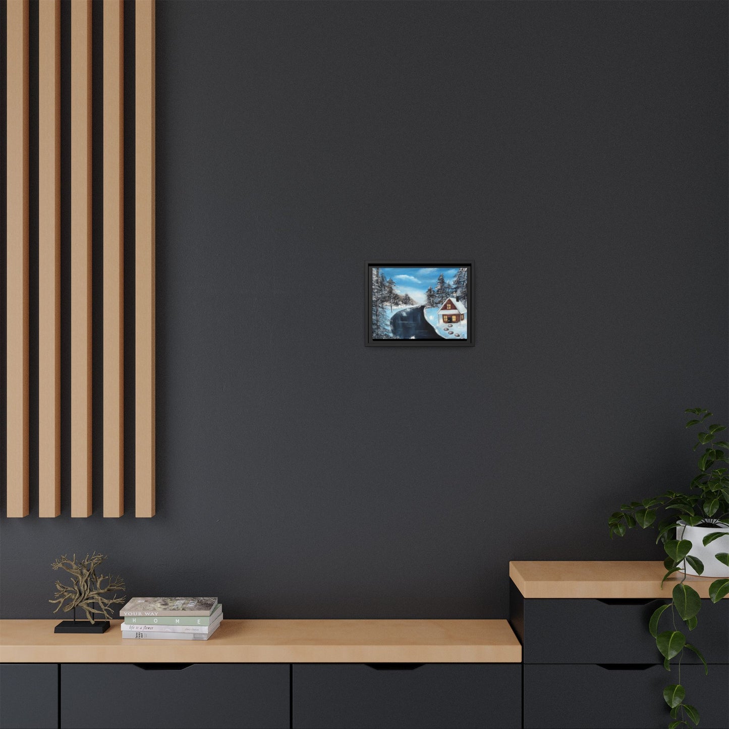 Cabin's Warm Glow - Framed Canvas Print