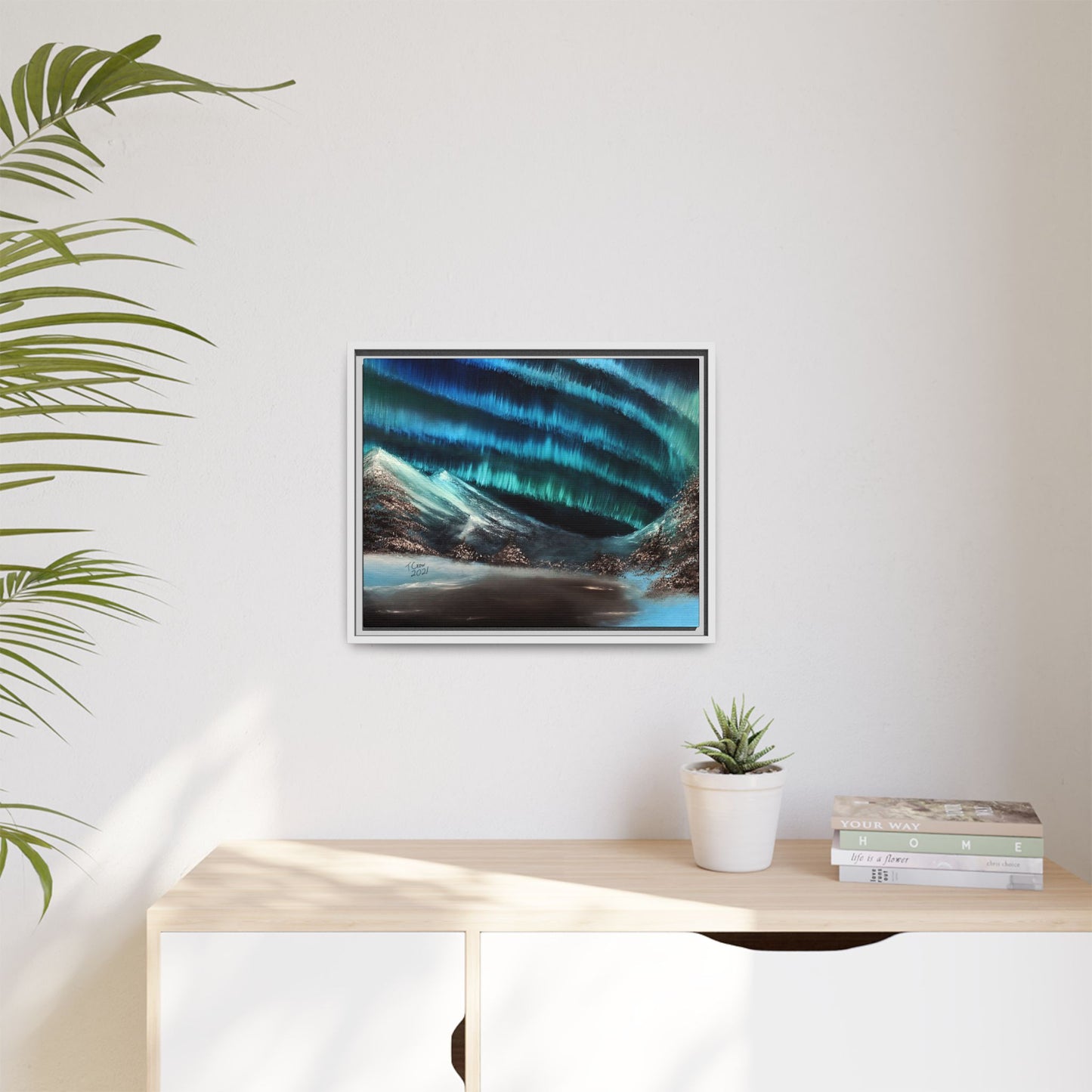 Frozen Sky's Glow - Framed Canvas Print
