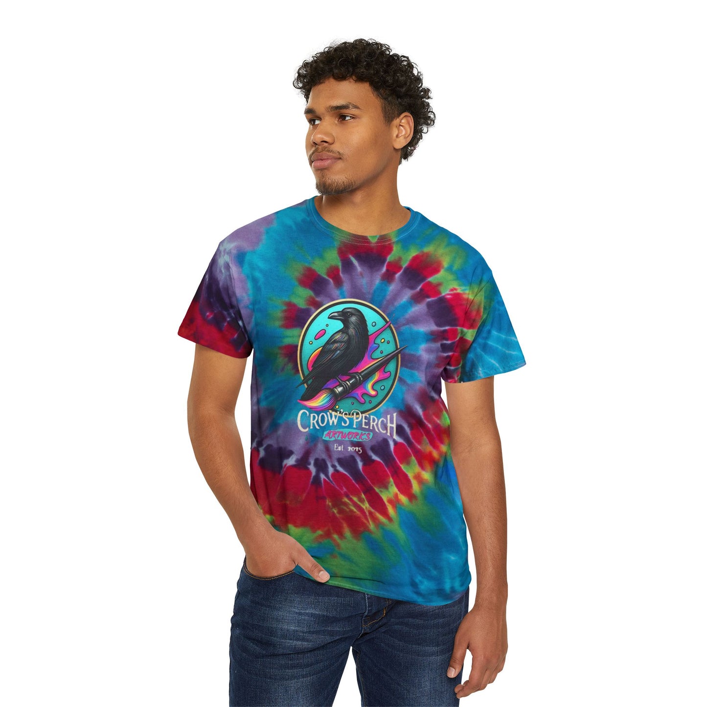 Crow's Perch Artworks Spiral Tie-Dye Tee | Boho Graphic Shirt, Summer Fashion, Custom Tie-Dye, Festival Wear, Casual Outfit