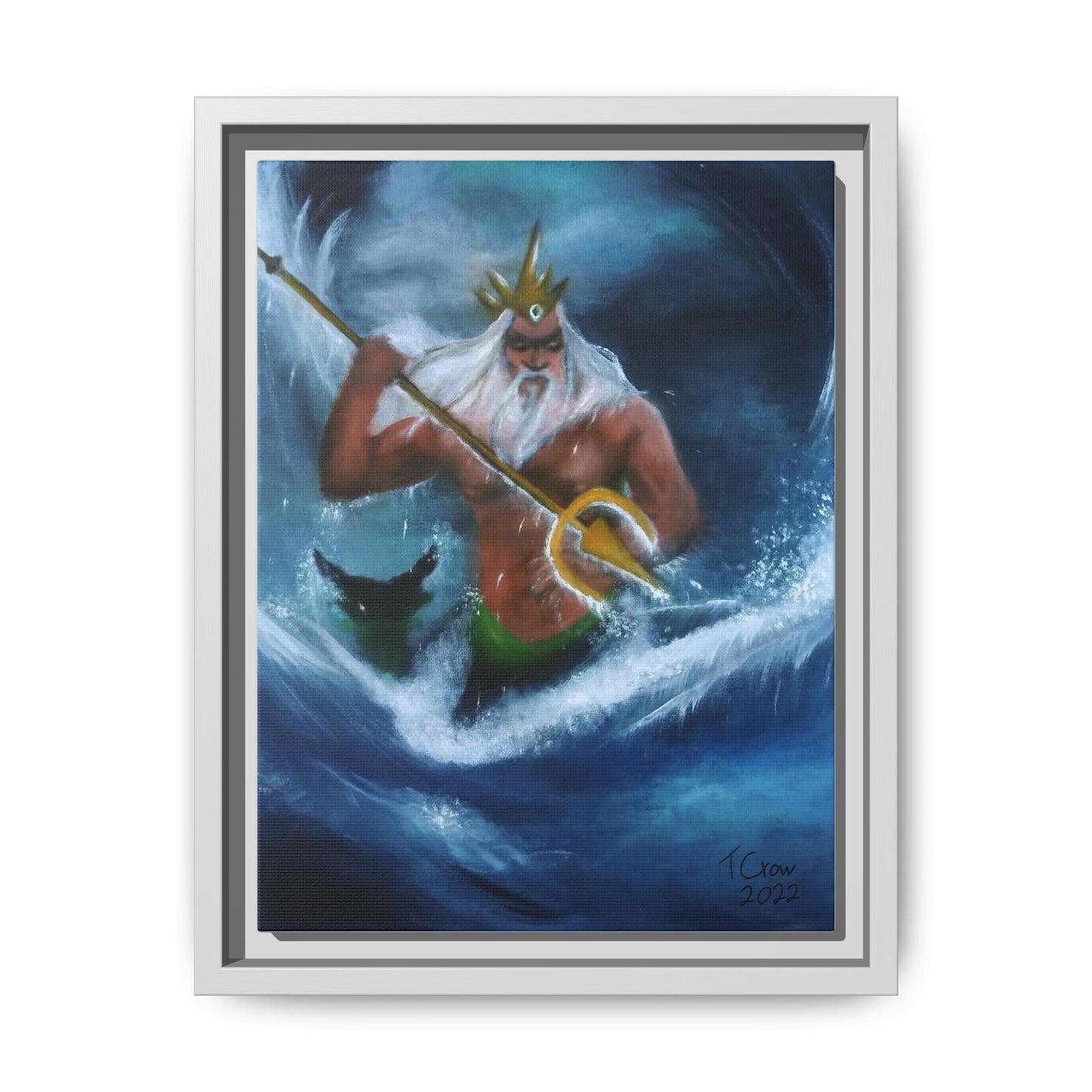 King Triton Framed Canvas Art - Vivid Multi-Color Seascape Wall Decor