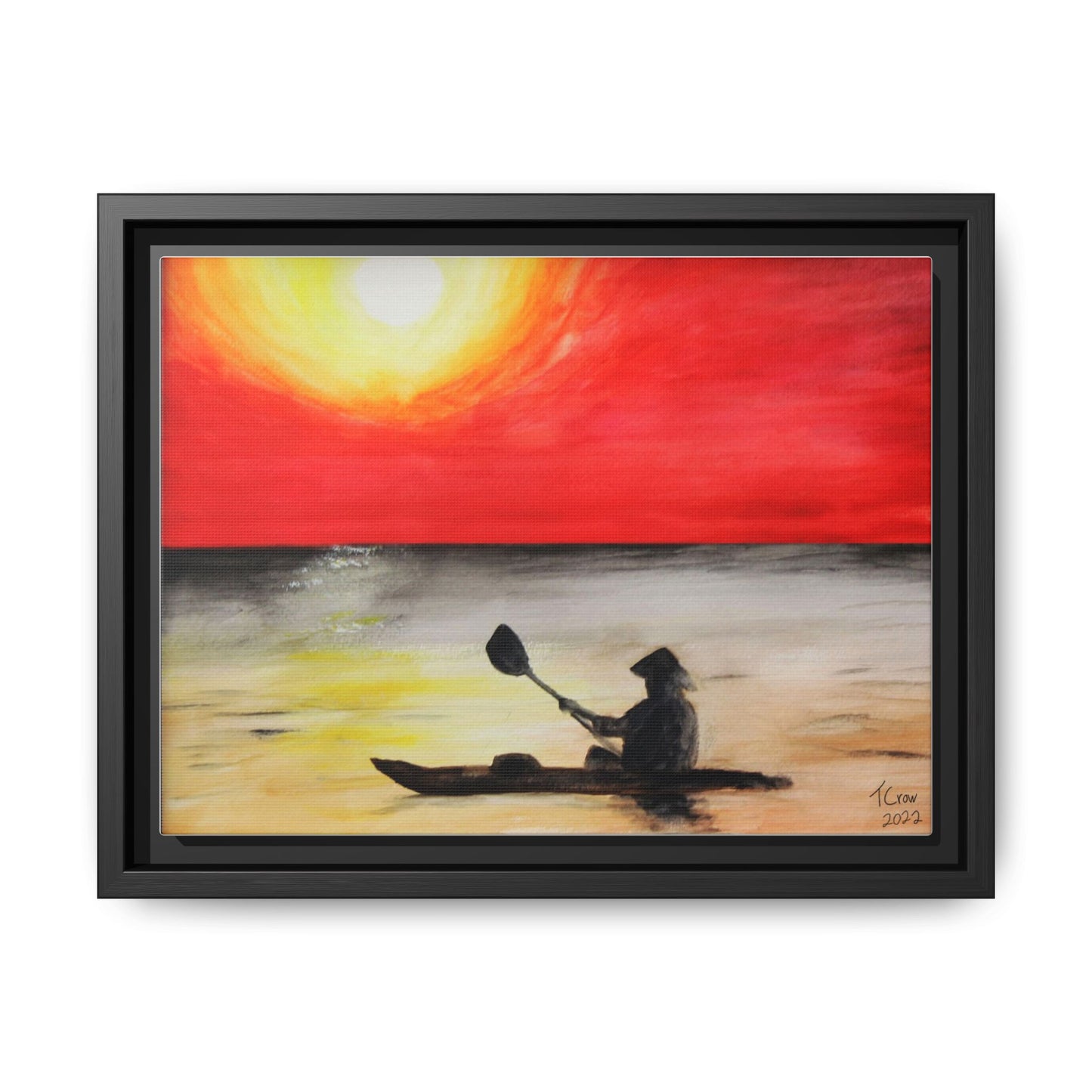Sunset Kayaker Framed Canvas Art - Vibrant Wall Decor for Nature Lovers