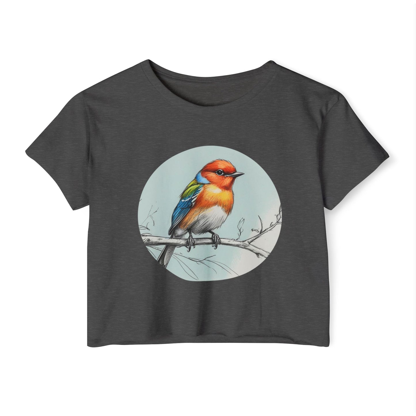 Colorful Bird Women's Crop Top, Stylish Festival Shirt, Summer Fashion Tee, Boho Top, Casual Wear, Nature Lover Gift