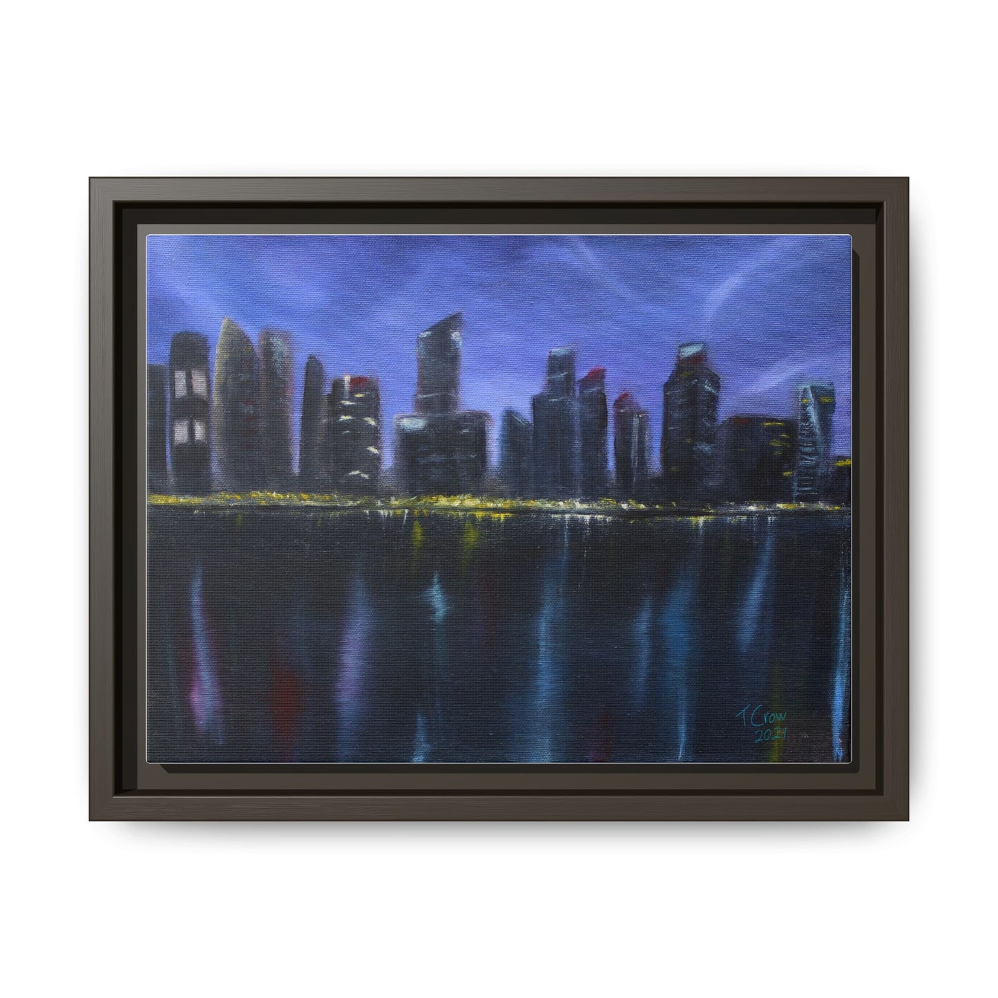 Framed Matte Canvas Art - Modern Cityscape Night View Decor