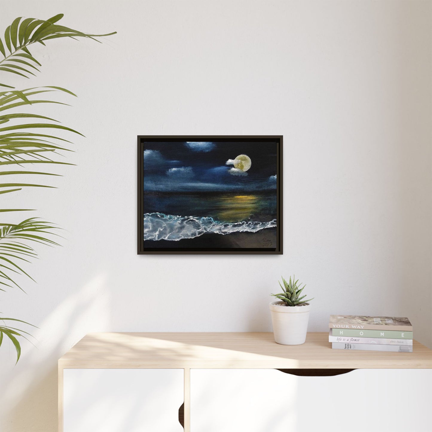 Moonlit Ocean - Framed Canvas Print
