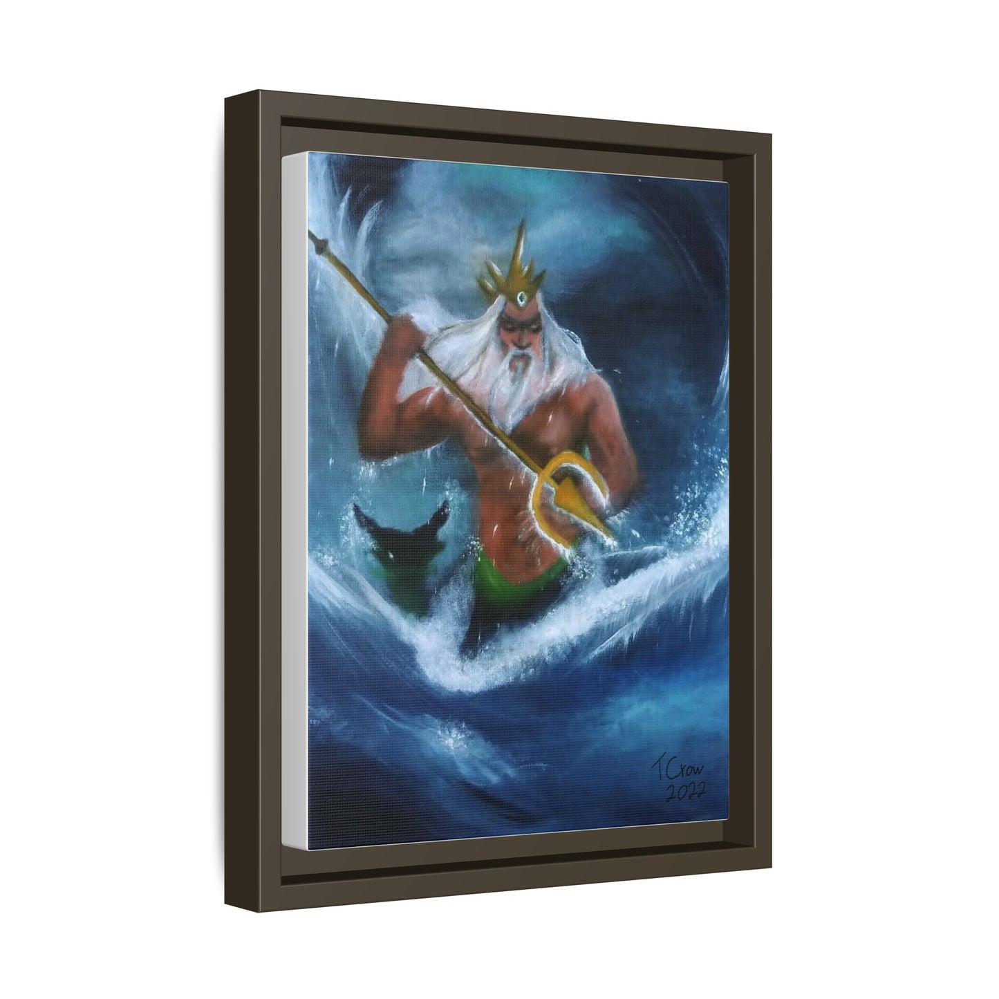King Triton Framed Canvas Art - Vivid Multi-Color Seascape Wall Decor