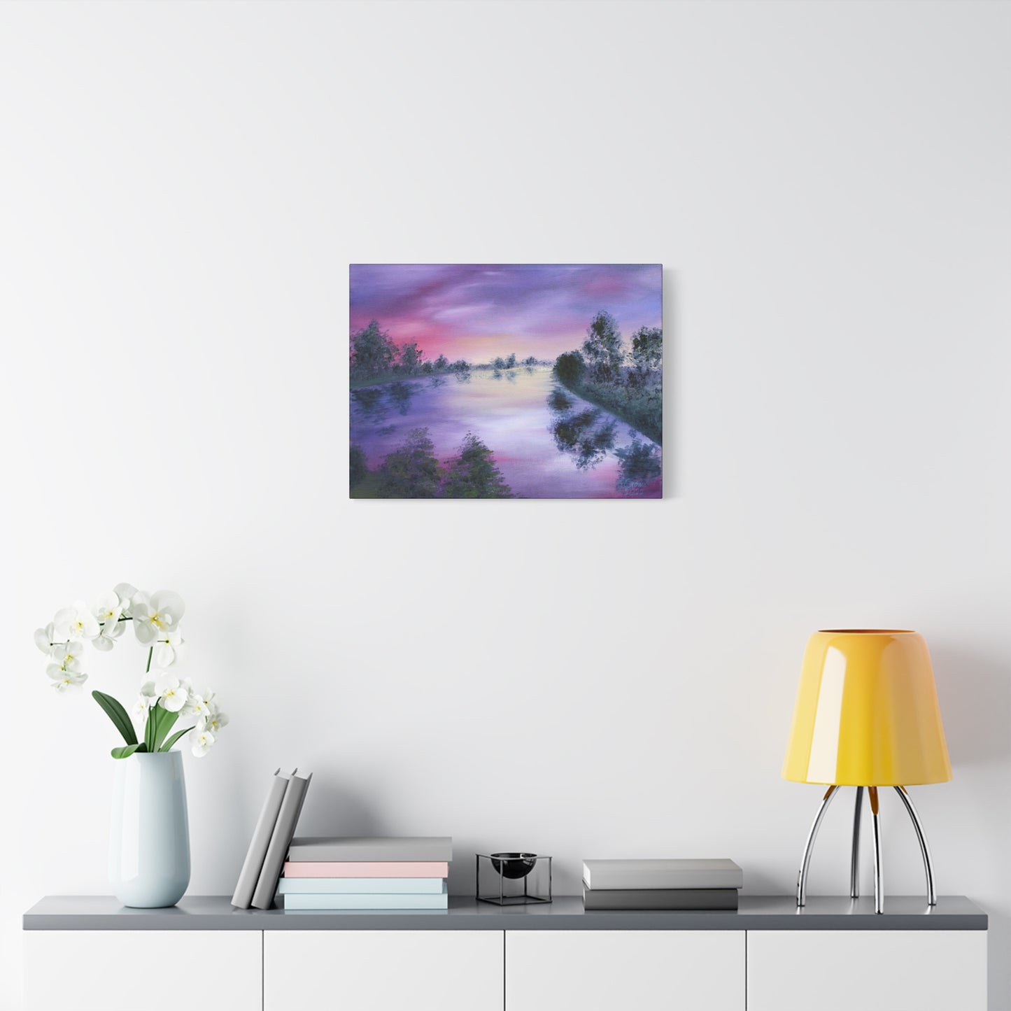 Serene Landscape Canvas Art - Purple Sunset Reflection