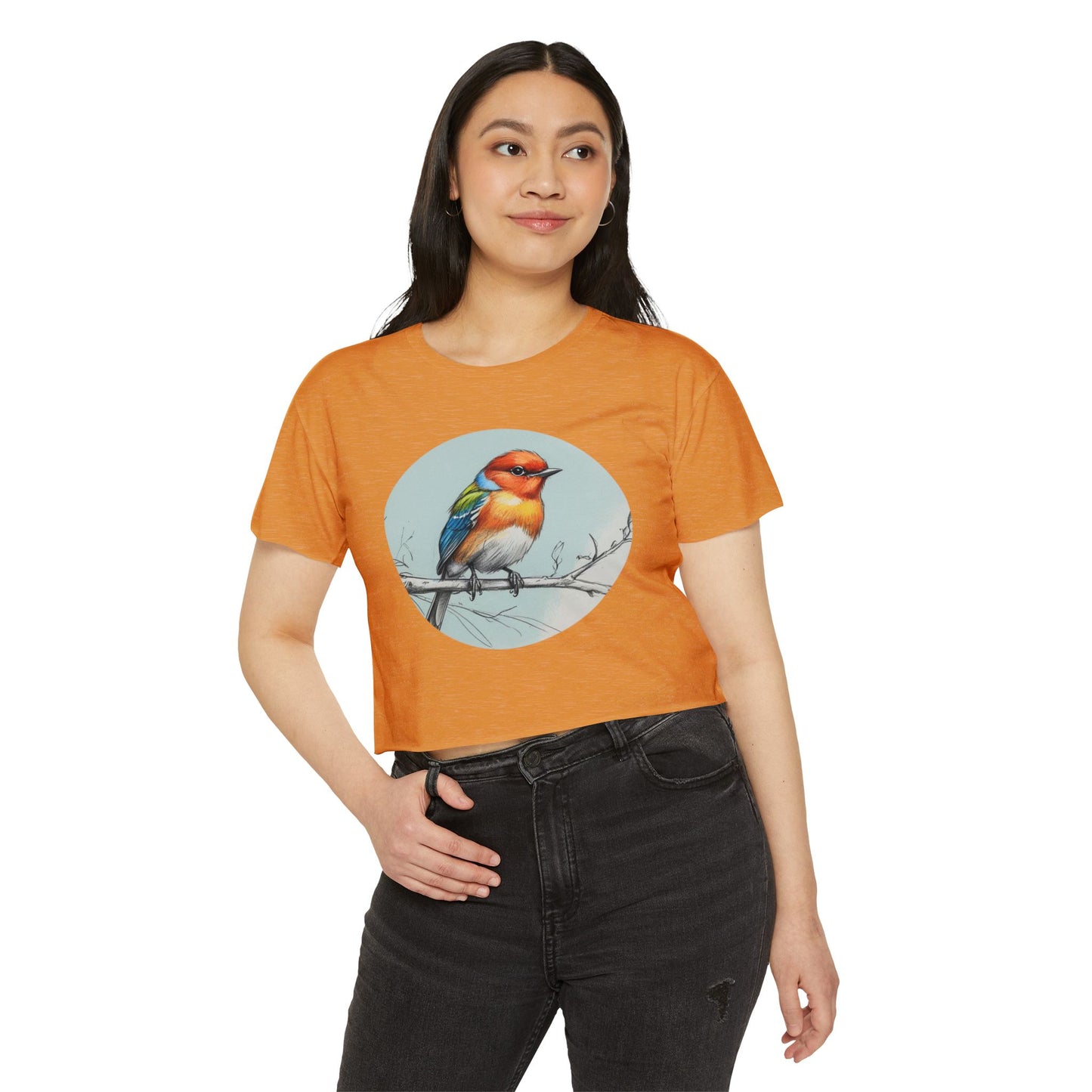 Colorful Bird Women's Crop Top, Stylish Festival Shirt, Summer Fashion Tee, Boho Top, Casual Wear, Nature Lover Gift