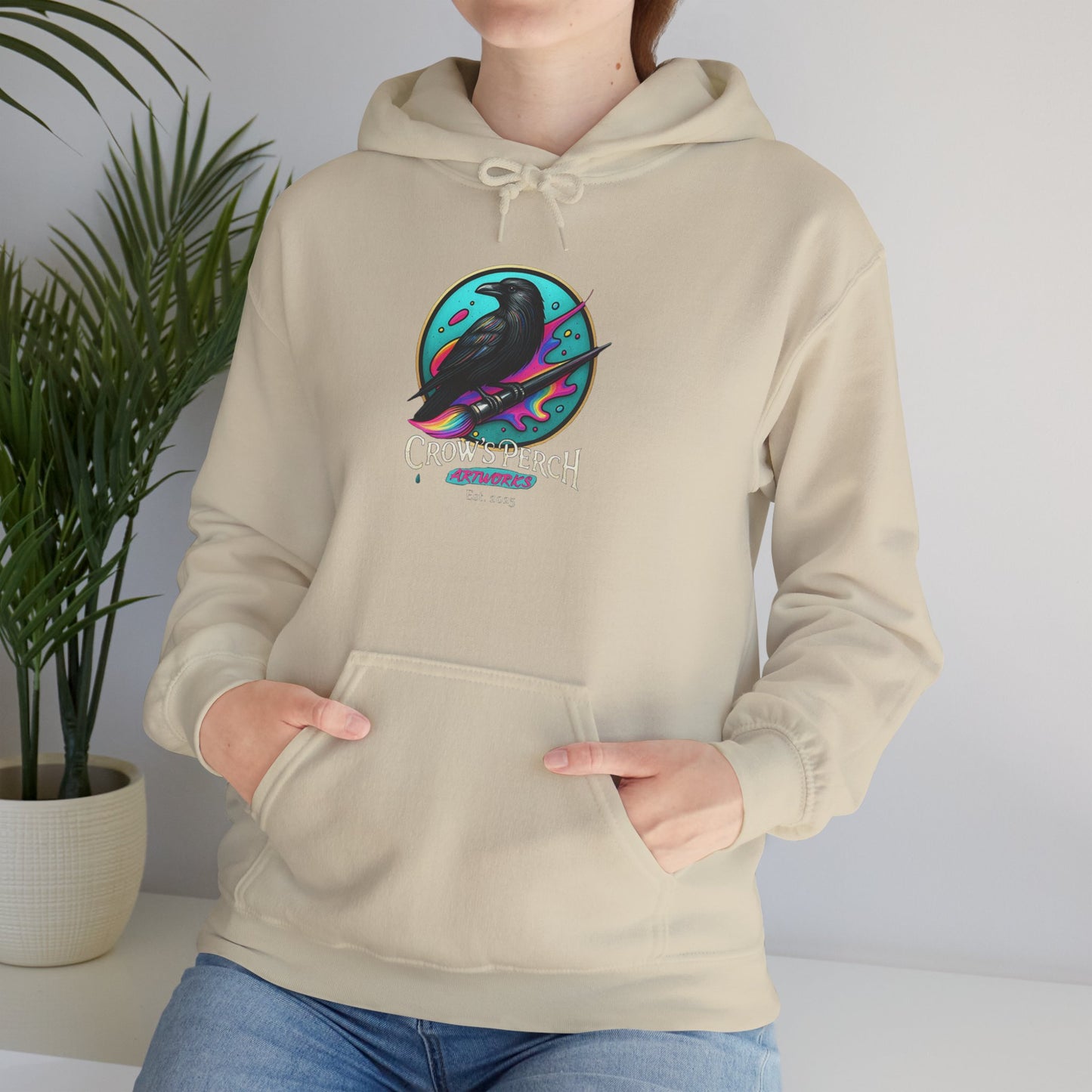 Crow's Perch Artworks Graphic Hoodie, Cozy Sweatshirt Gift, Stylish Layering Piece, Everyday Fashion Statement