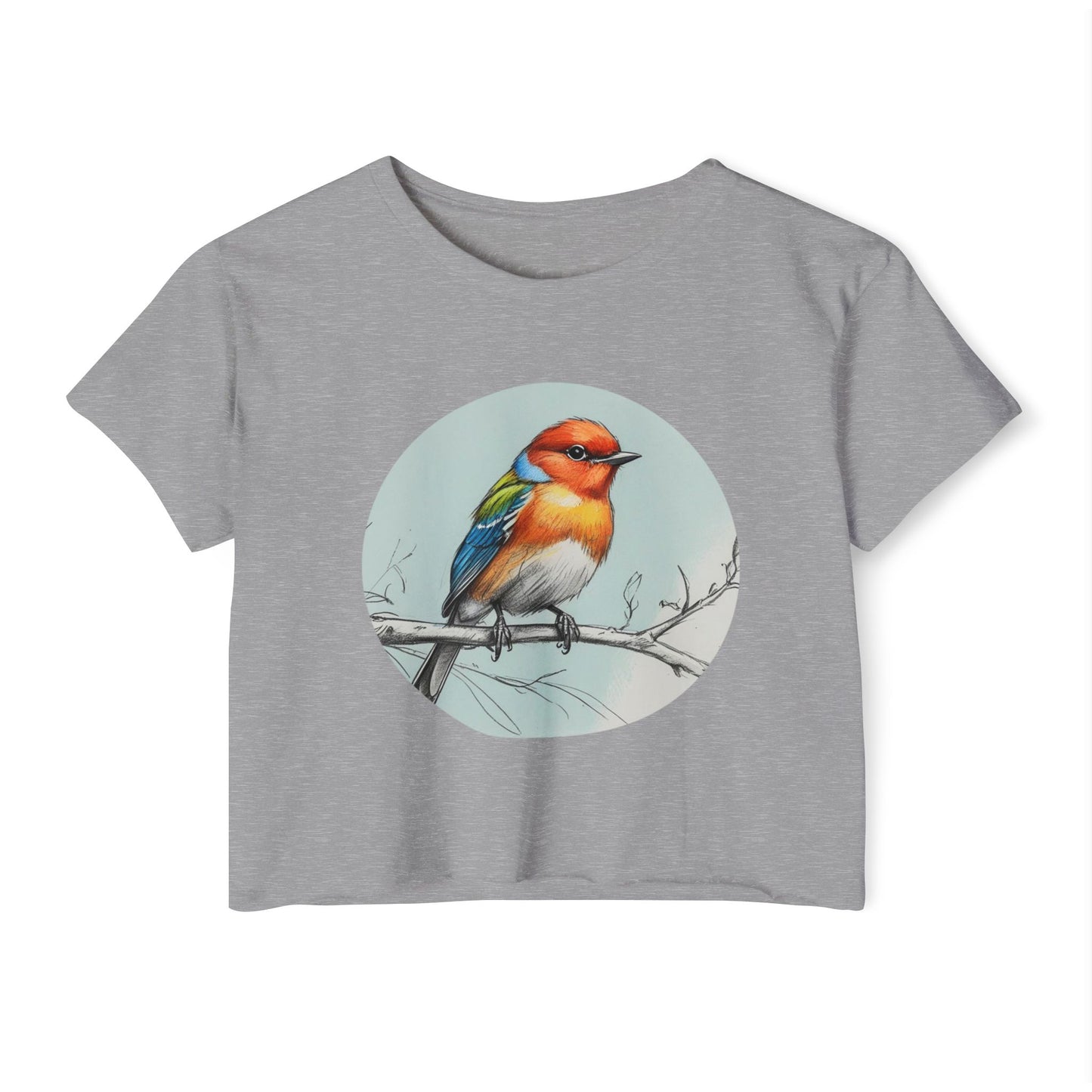 Colorful Bird Women's Crop Top, Stylish Festival Shirt, Summer Fashion Tee, Boho Top, Casual Wear, Nature Lover Gift