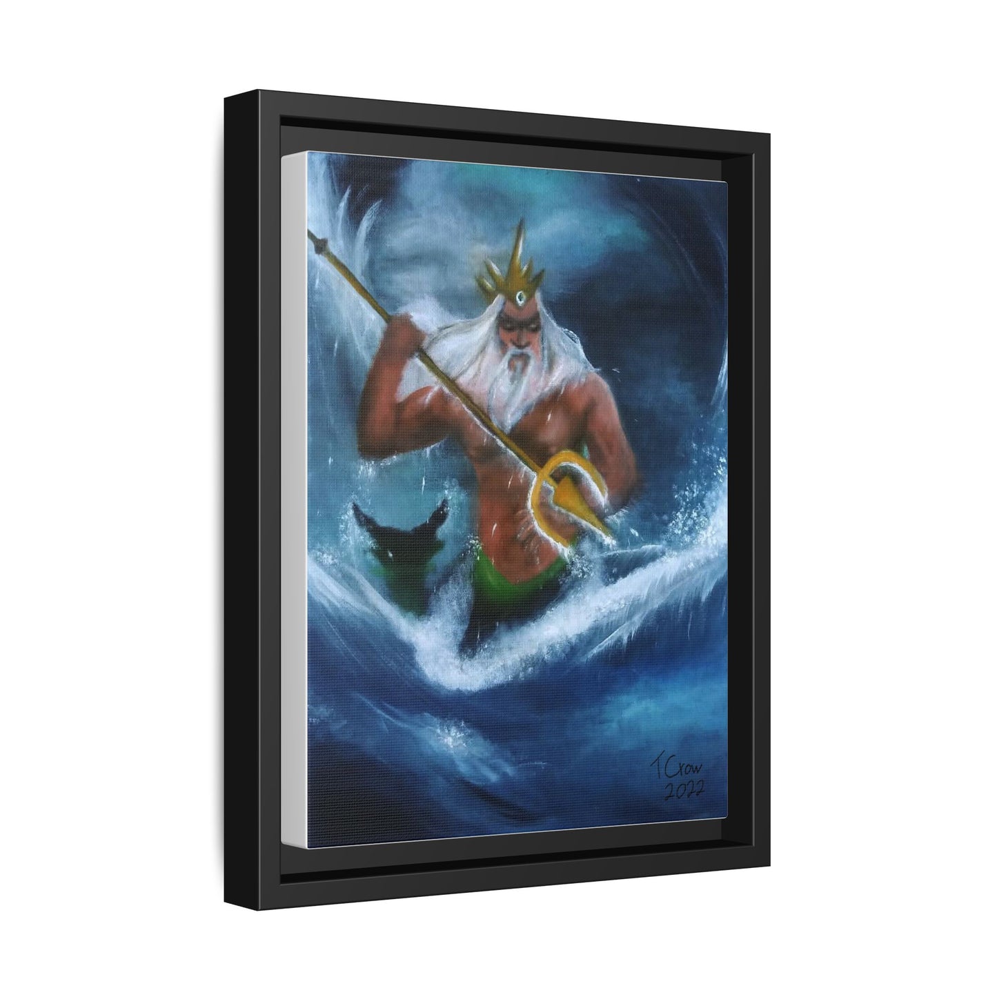 King Triton Framed Canvas Art - Vivid Multi-Color Seascape Wall Decor