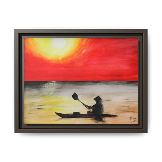 Sunset Kayaker Framed Canvas Art - Vibrant Wall Decor for Nature Lovers