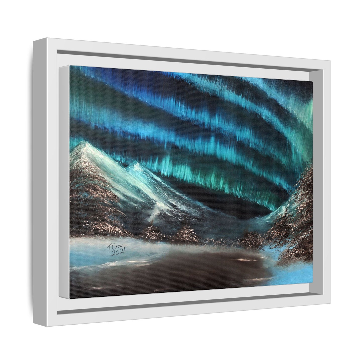 Framed Matte Canvas Art - Aurora Borealis Landscape Wall Decor
