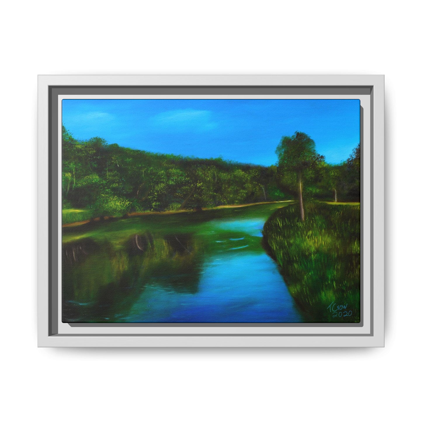 Riverside Reflections - Framed Canvas Print