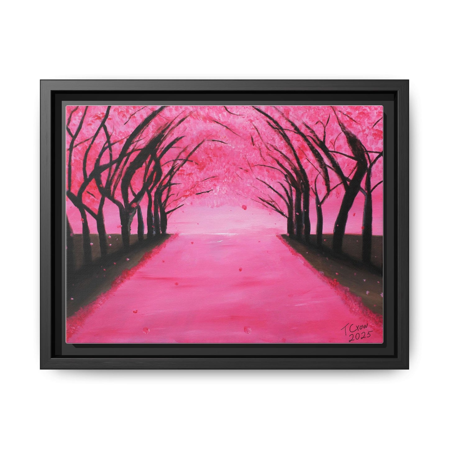 Cherry Blossom Path Framed Canvas Art - Vibrant Pink Tree Wall Decor for Home & Office