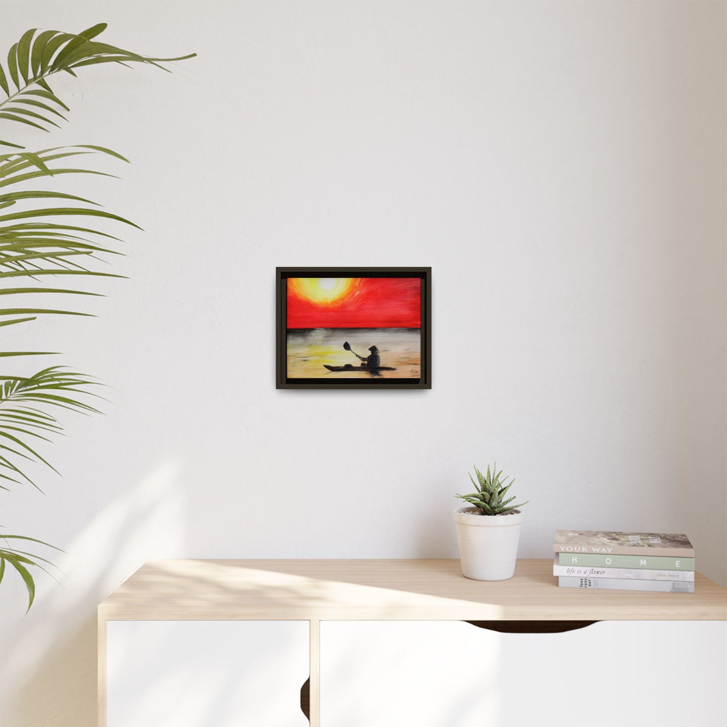 Kayaker at Sunset - Framed Canvas Print