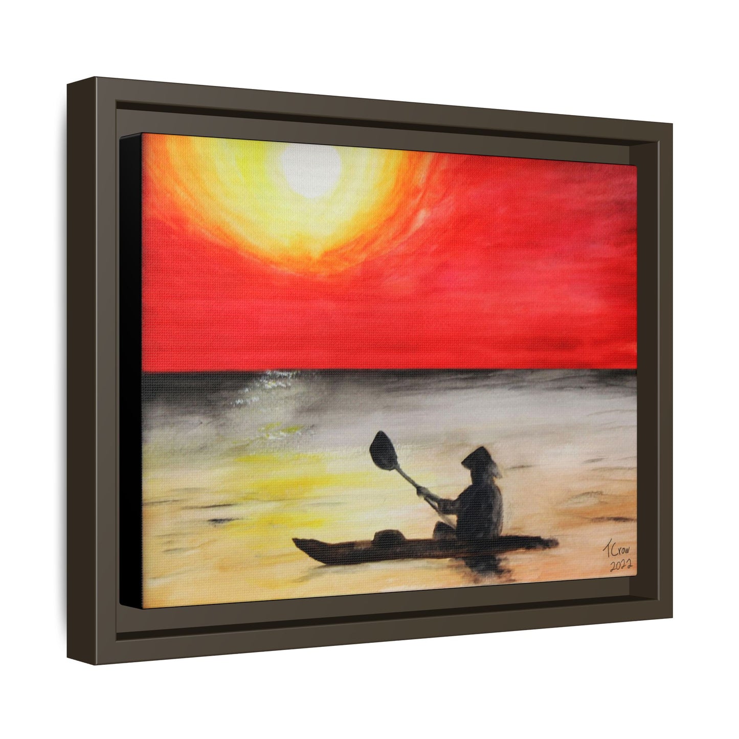 Kayaker at Sunset - Framed Canvas Print