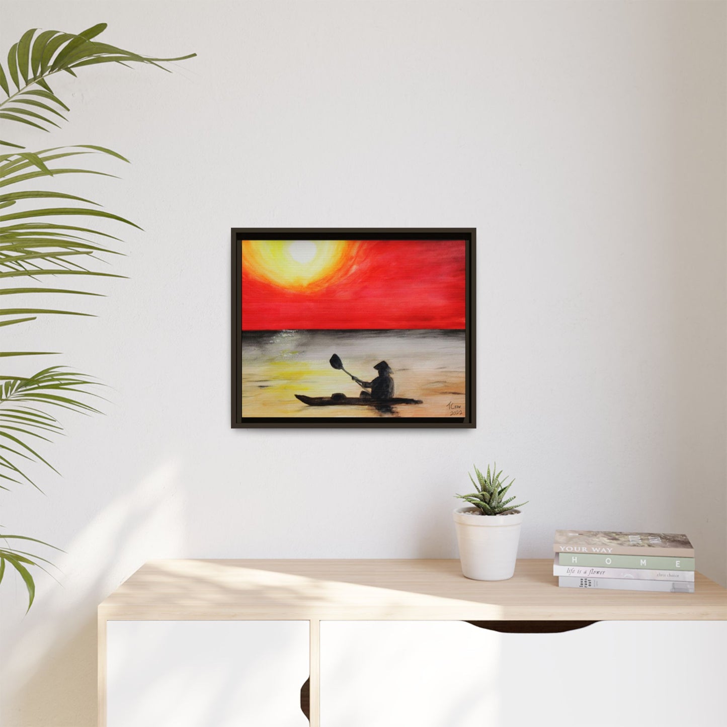 Kayaker at Sunset - Framed Canvas Print