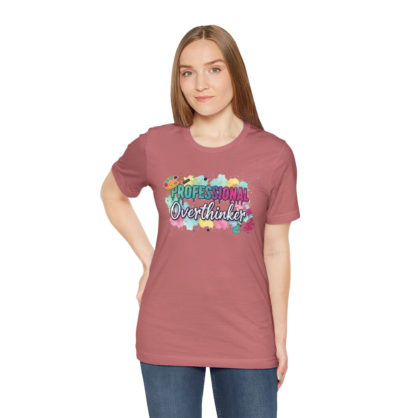 Professional Overthinker T-Shirt - Colorful Watercolor Graphic Tee Printify