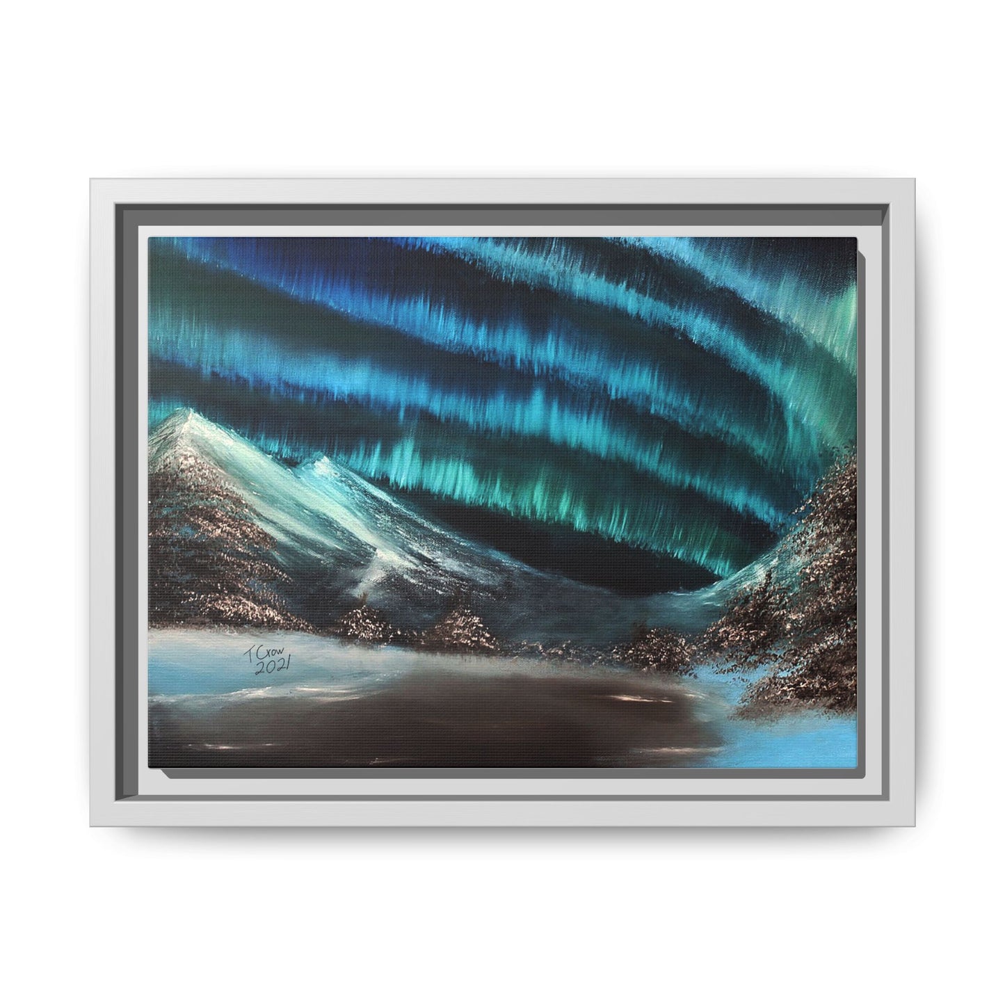 Framed Matte Canvas Art - Aurora Borealis Landscape Wall Decor