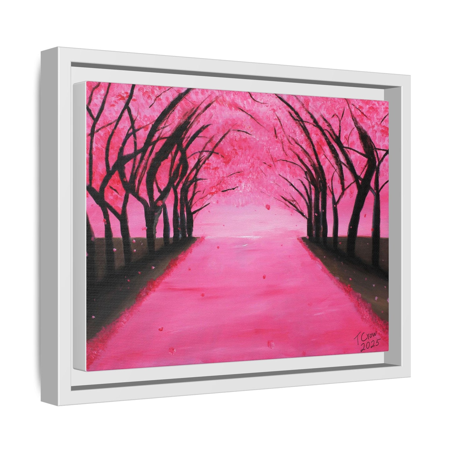 Cherry Blossom Path Framed Canvas Art - Vibrant Pink Tree Wall Decor for Home & Office