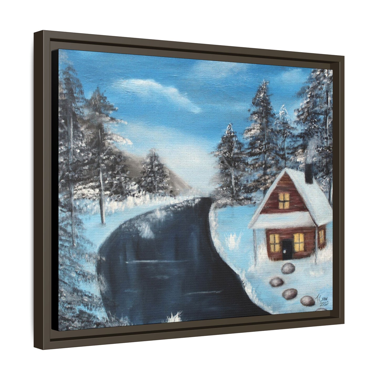 Cabin's Warm Glow - Framed Canvas Print