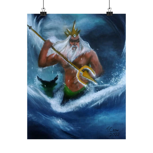 Ocean King Matte Vertical Poster, Sea Art Print, Nautical Wall Decor, Gift for Sailors, Fantasy Home Decor, Unique Art Piece