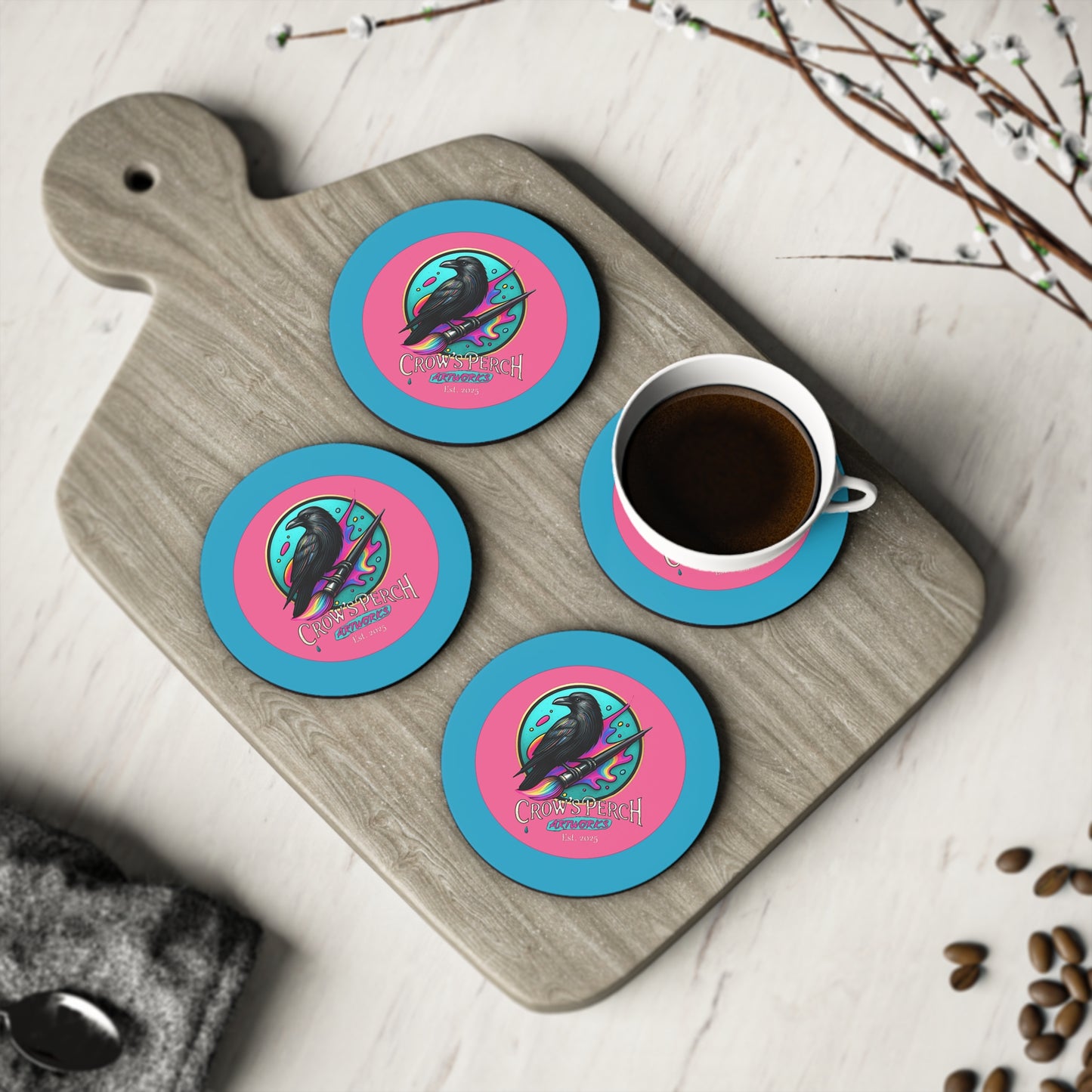 Crow's Perch Artworks Coasters, Home Bar Decor, Unique Gift, Rustic Table Accessories, Party Coasters