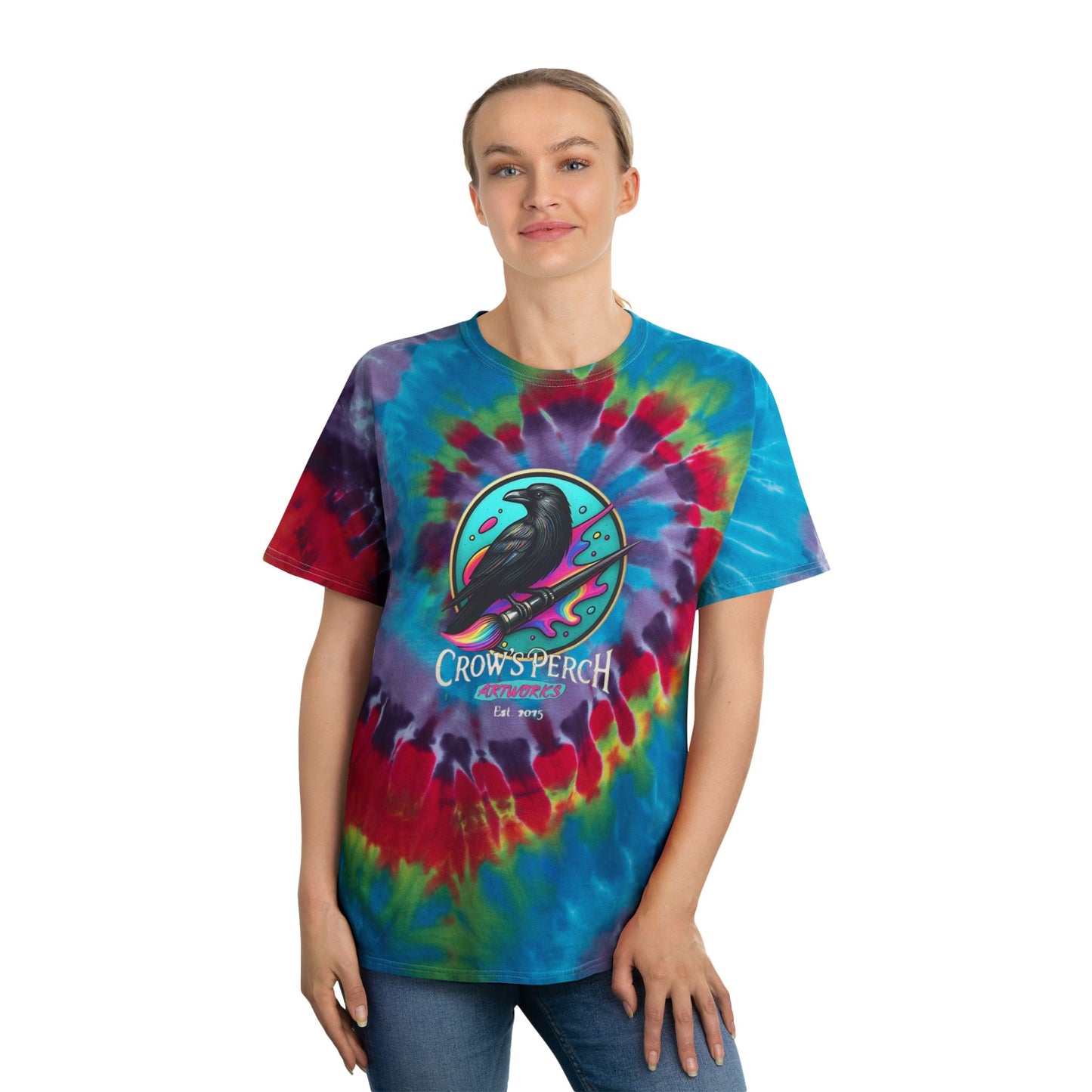 Crow's Perch Artworks Spiral Tie-Dye Tee | Boho Graphic Shirt, Summer Fashion, Custom Tie-Dye, Festival Wear, Casual Outfit