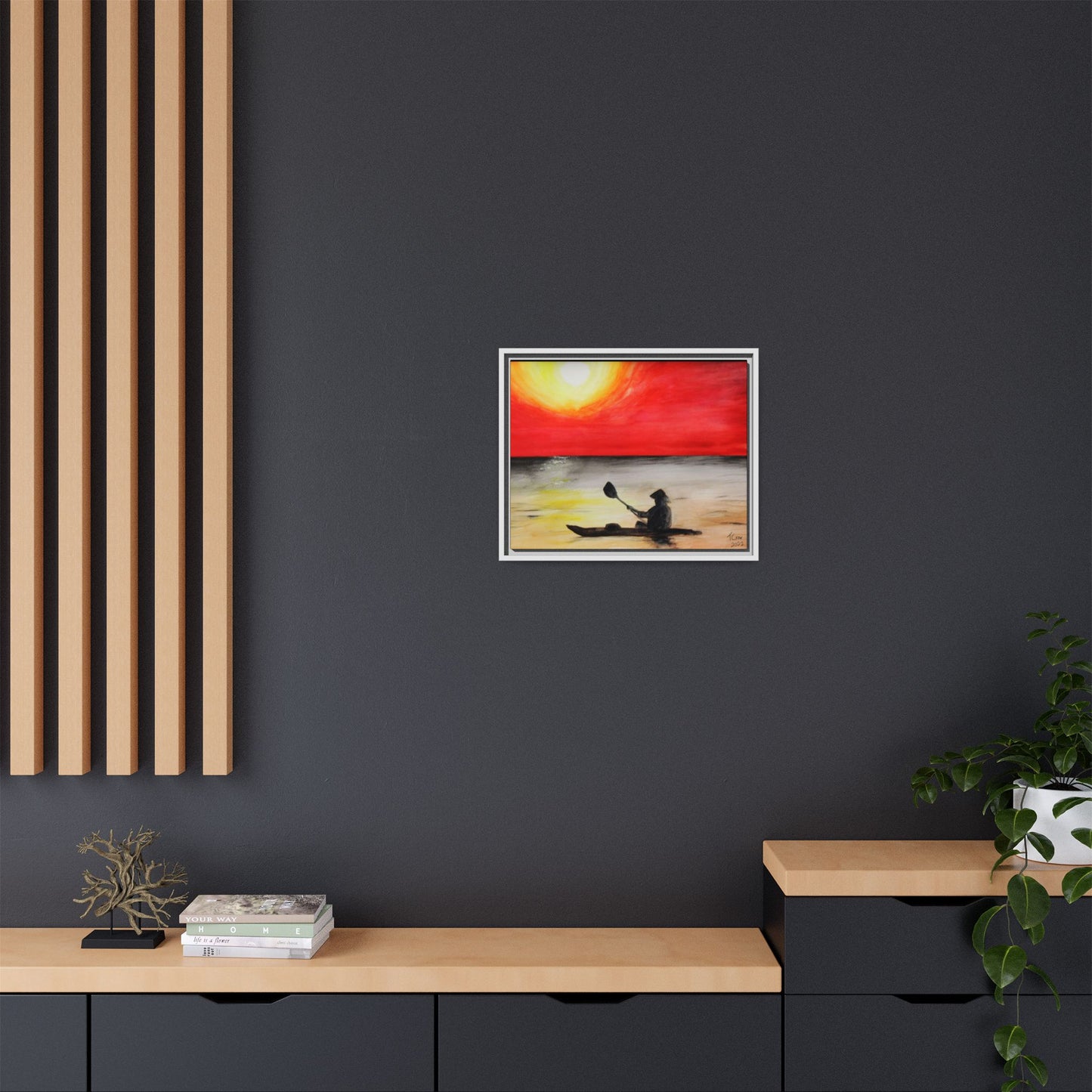 Kayaker at Sunset - Framed Canvas Print