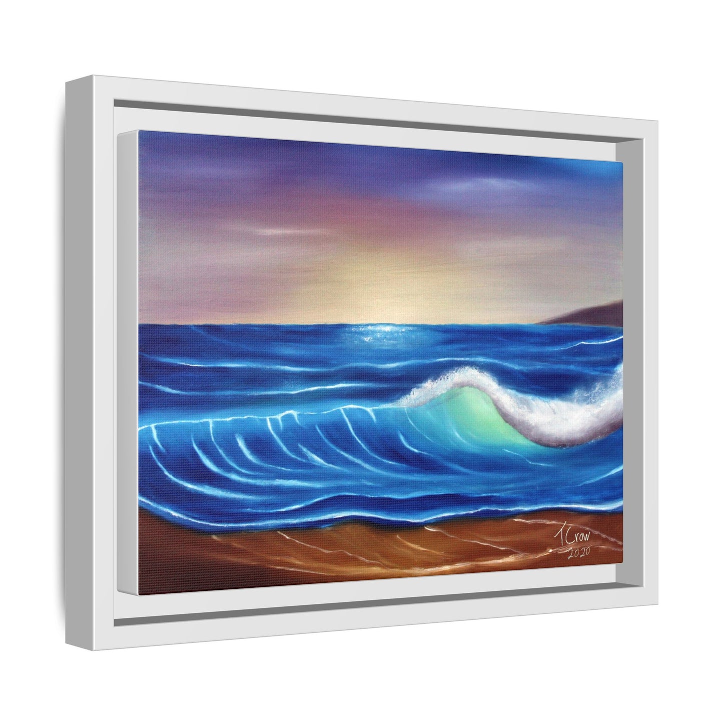 Ocean Sunset Framed Canvas Print | Serene Wave Art for Beach Lovers