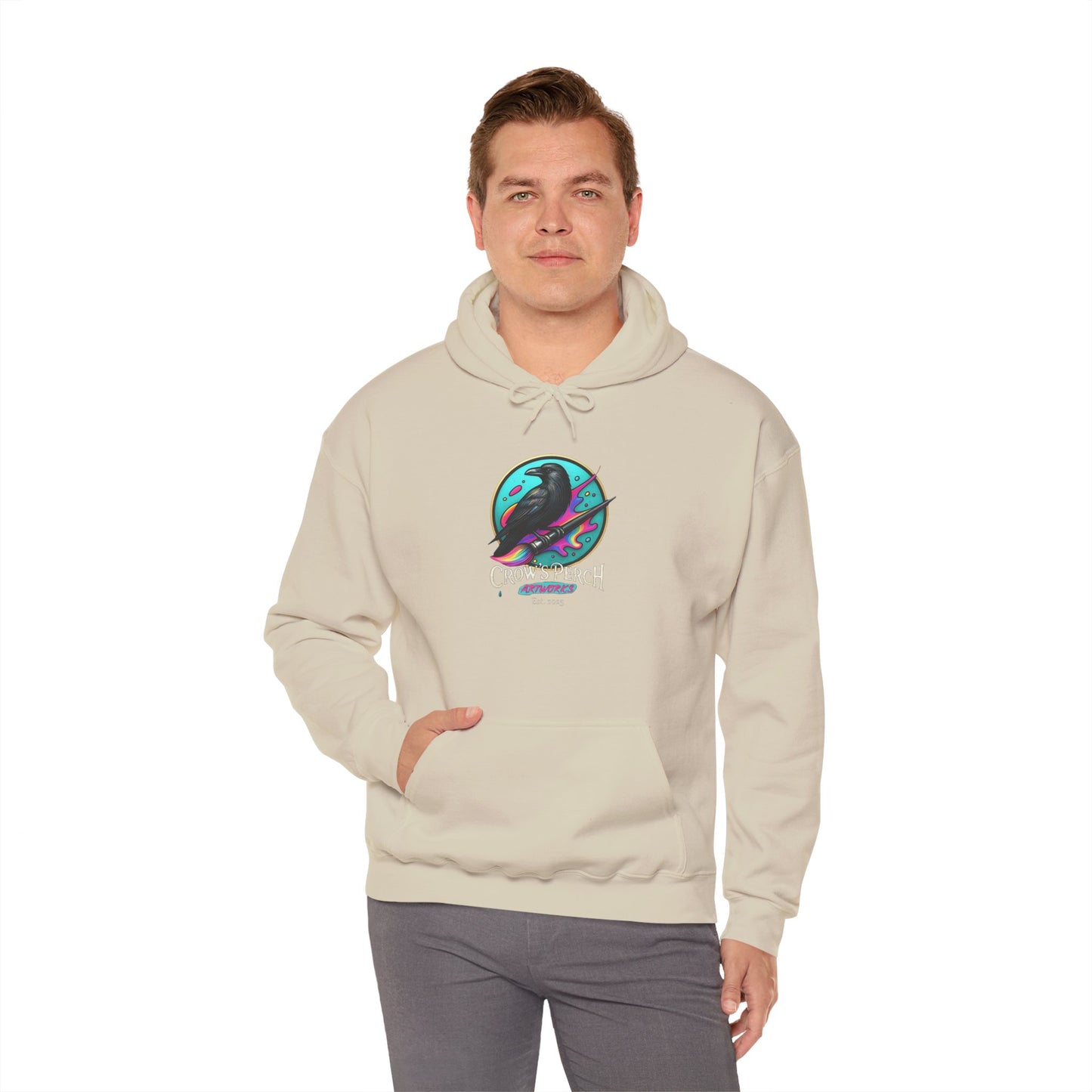 Crow's Perch Artworks Graphic Hoodie, Cozy Sweatshirt Gift, Stylish Layering Piece, Everyday Fashion Statement
