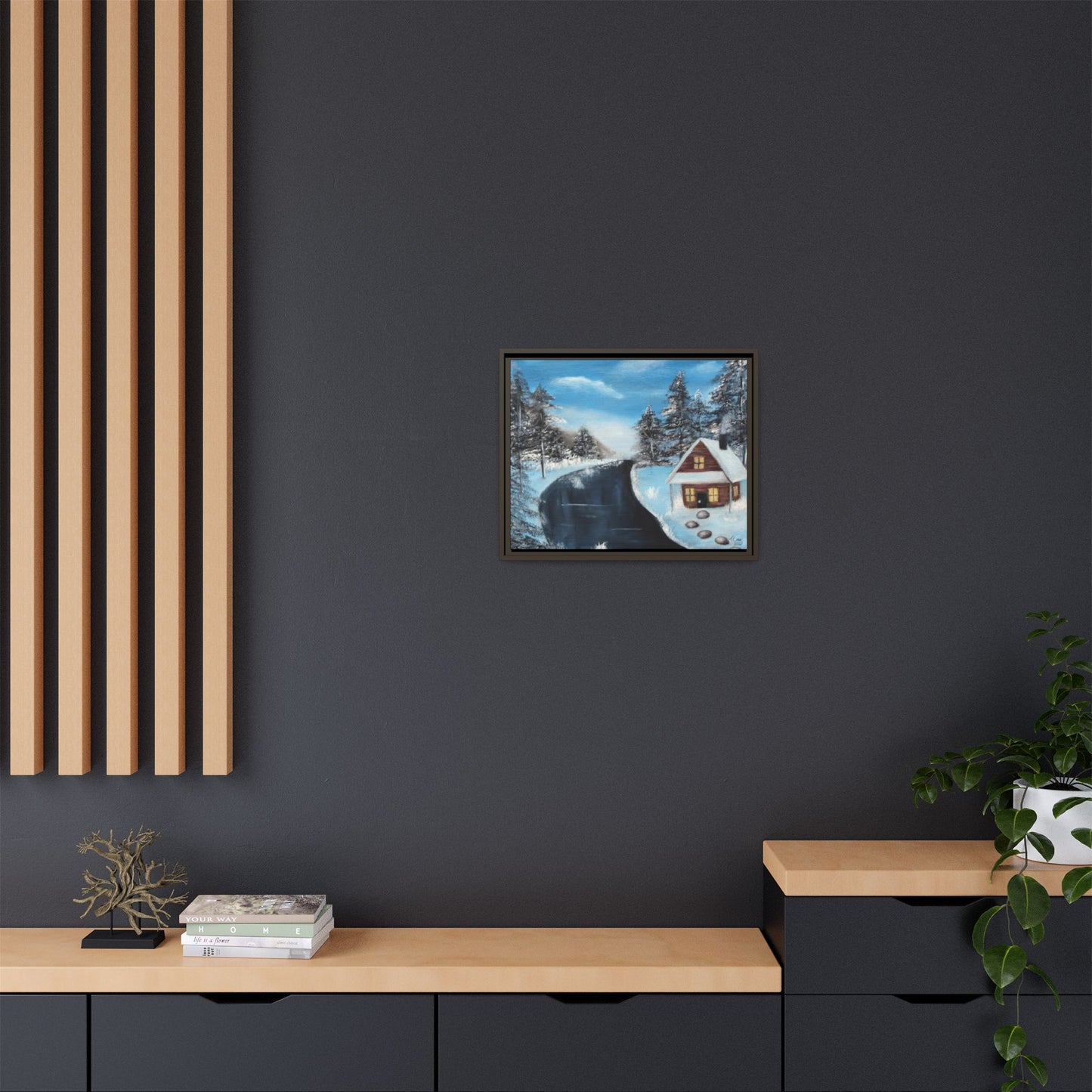 Cabin's Warm Glow - Framed Canvas Print