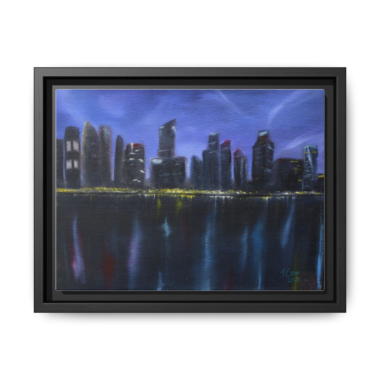 Framed Matte Canvas Art - Modern Cityscape Night View Decor