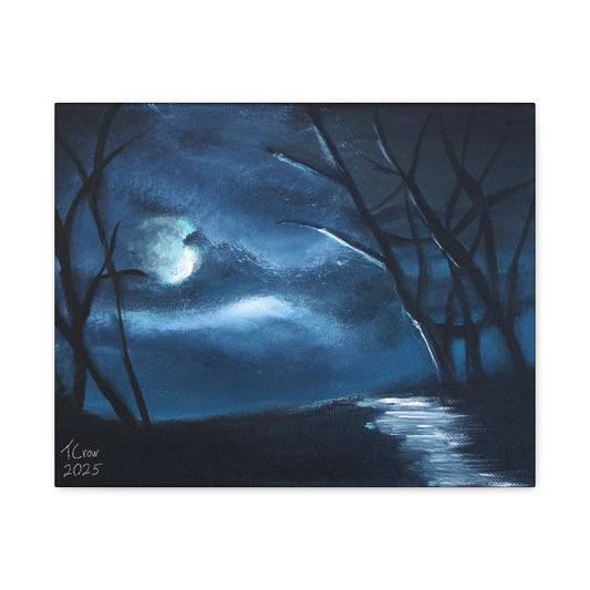Moonlight Forest Canvas Art, Ethereal Wall Decor, Midnight Landscape Print, Nature Home Decor, Gift for Art Lovers