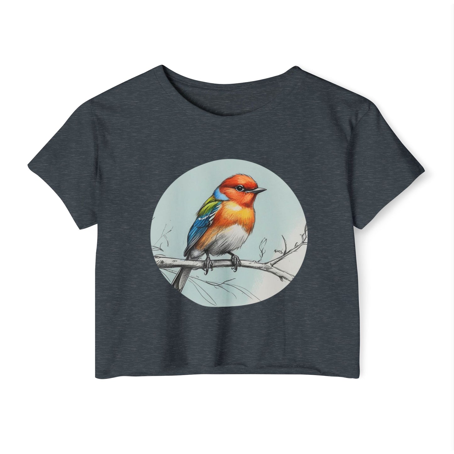 Colorful Bird Women's Crop Top, Stylish Festival Shirt, Summer Fashion Tee, Boho Top, Casual Wear, Nature Lover Gift