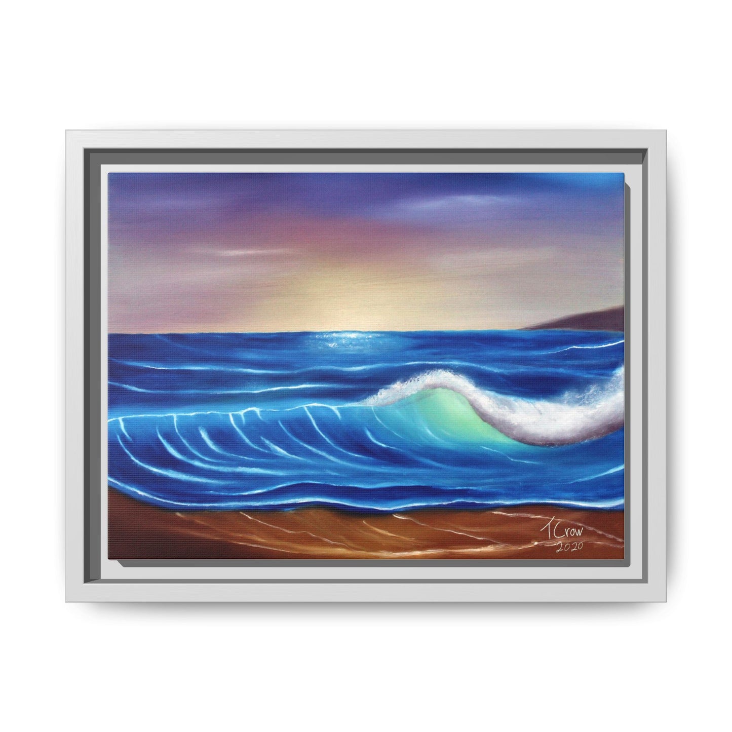 Ocean Sunset Framed Canvas Print | Serene Wave Art for Beach Lovers