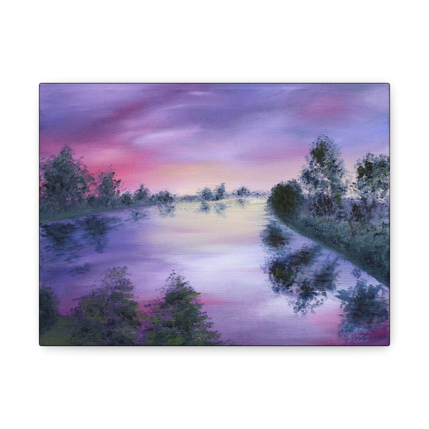 Serene Landscape Canvas Art - Purple Sunset Reflection