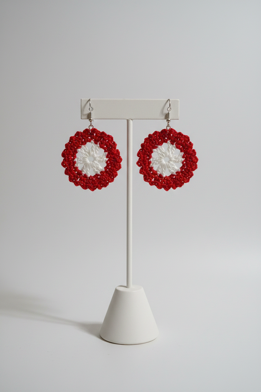 Red/White Flower Earrings Crow's Perch Artworks