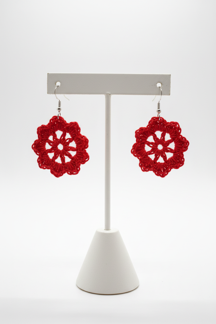 Red Flower Earrings Crow's Perch Artworks
