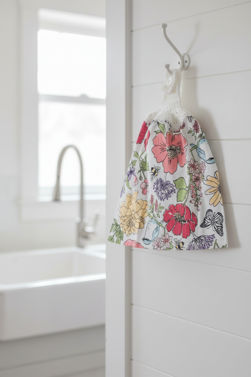 Hand Towel with Floral Print Crow's Perch Artworks