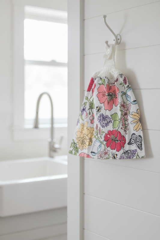 Hand Towel with Floral Print Crow's Perch Artworks
